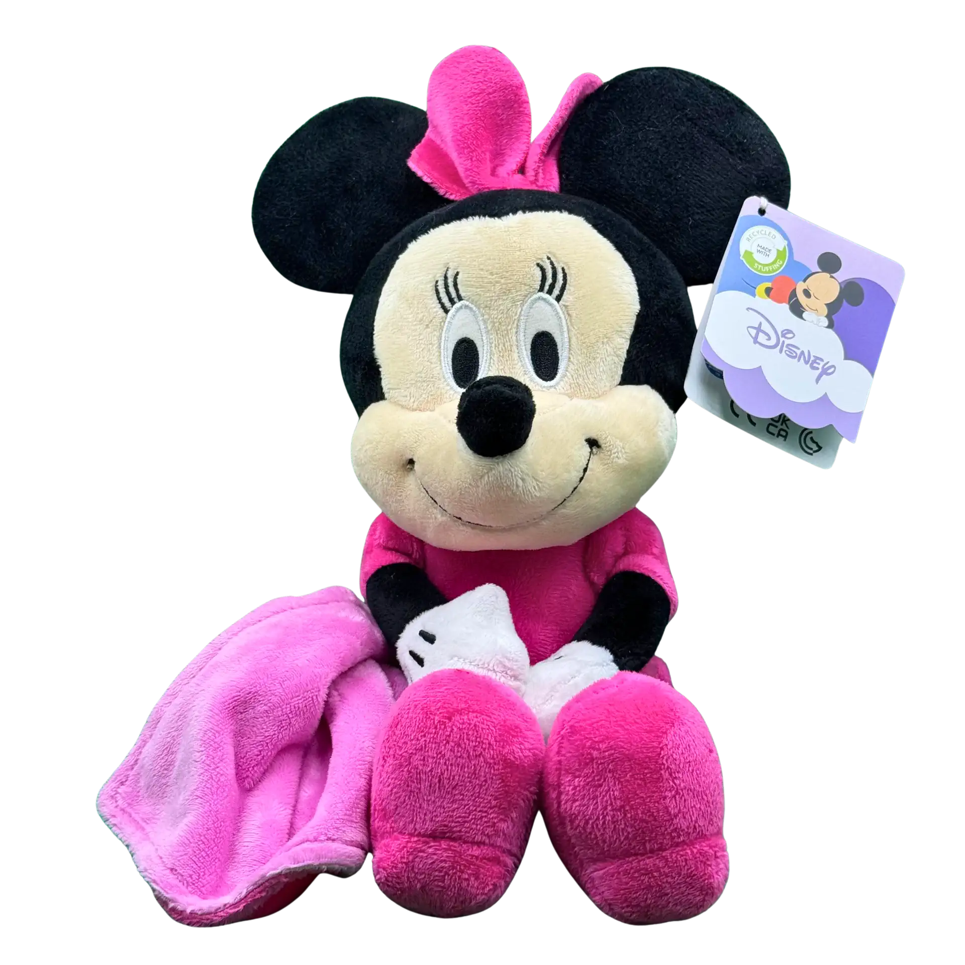 Disney Minnie Mouse Plüschtier 27 cm | Mit kleiner Kuscheldecke | Nachhaltig